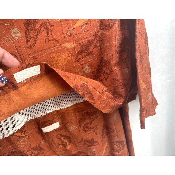 Cabelas Fishing Shirt Mens 2XL Rust Fish Print Vented Short Sleeves EUC - Picture 4 of 12
